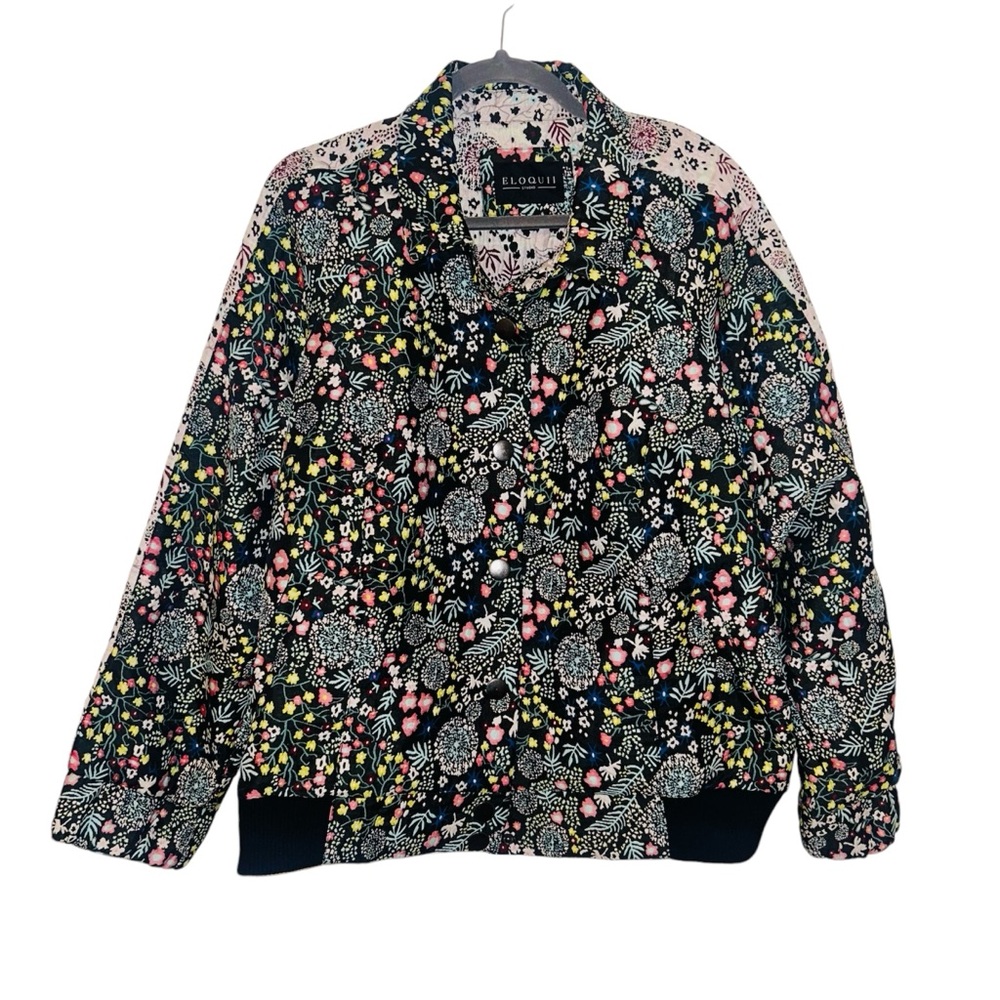 Eloquii Floral Wildflower Multicolor Plus Size Bomber Jacket Johnny Was Vibes